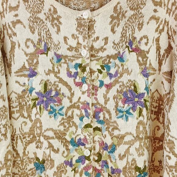 Coldwater Creek Women's SZ 3X Damask-Patterned Floral Embroidered Cardigan - Picture 3 of 7